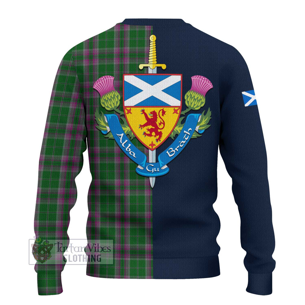 Tartan Vibes Clothing Gray Hunting Tartan Knitted Sweater with Scottish Lion Royal Arm Half Style