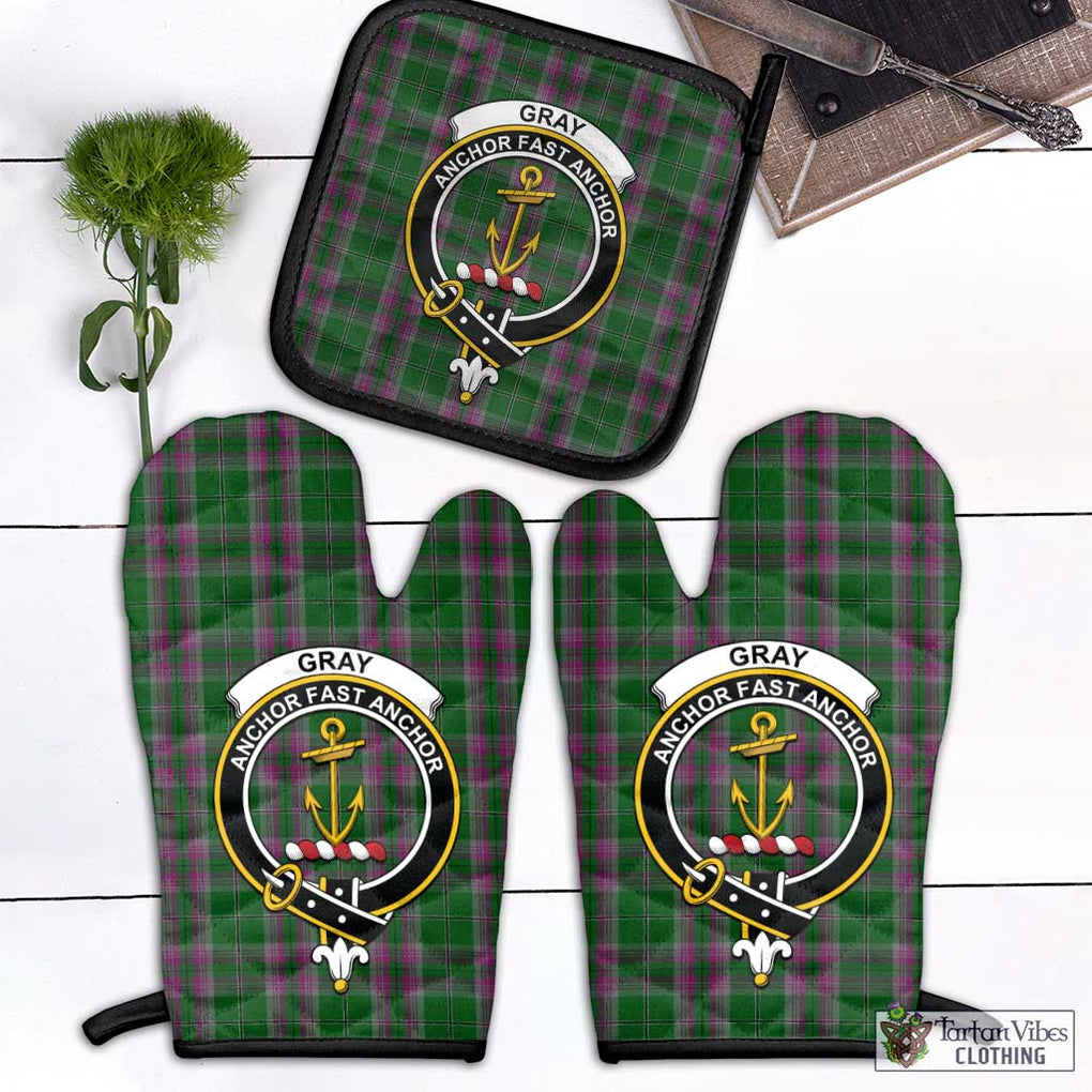 Gray Hunting Tartan Combo Oven Mitt & Pot-Holder with Family Crest Combo 1 Oven Mitt & 1 Pot-Holder Black - Tartan Vibes Clothing