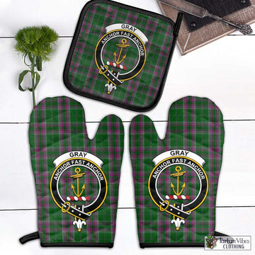 Gray Hunting Tartan Combo Oven Mitt & Pot-Holder with Family Crest