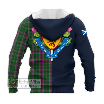 Gray Hunting Tartan Knitted Hoodie Alba with Scottish Lion Royal Arm Half Style