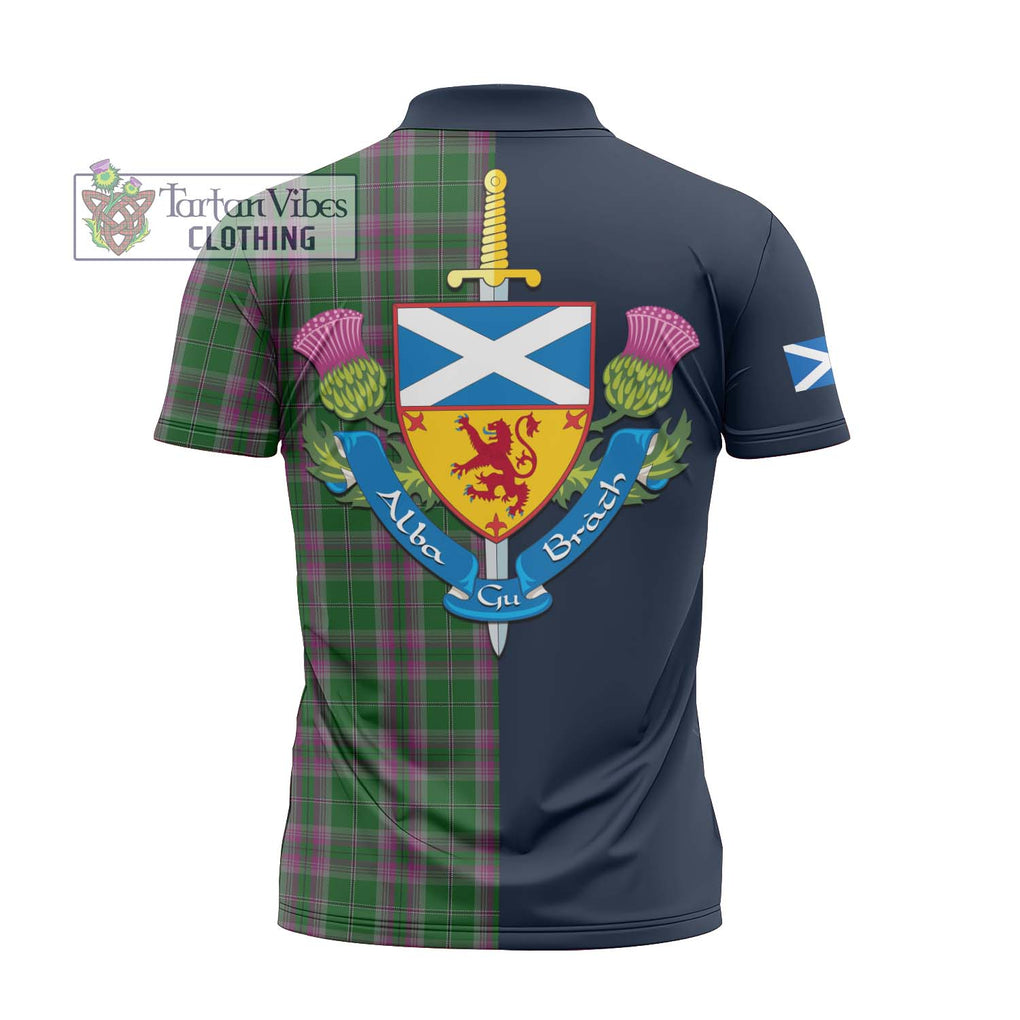 Tartan Vibes Clothing Gray Hunting Tartan Zipper Polo Shirt with Scottish Lion Royal Arm Half Style