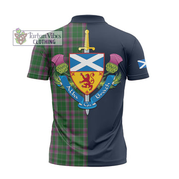 Gray Hunting Tartan Zipper Polo Shirt Alba with Scottish Lion Royal Arm Half Style