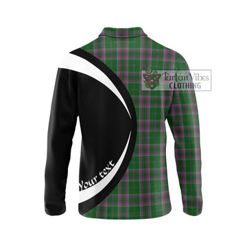 Gray Hunting Tartan Long Sleeve Polo Shirt with Family Crest Circle Style