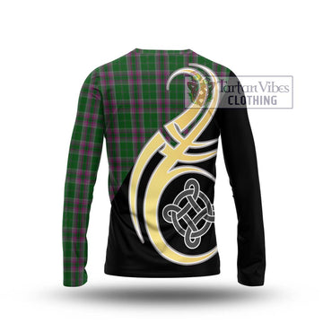 Gray Hunting Tartan Long Sleeve T-Shirt with Family Crest and Celtic Symbol Style