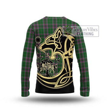 Gray Hunting Tartan Long Sleeve T-Shirt with Family Crest Celtic Wolf Style