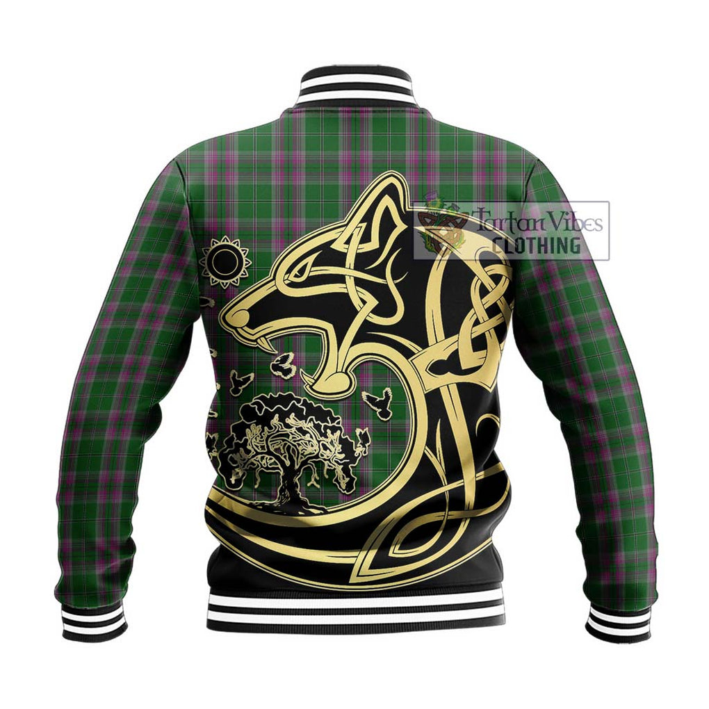 Gray Hunting Tartan Baseball Jacket with Family Crest Celtic Wolf Style - Tartan Vibes Clothing