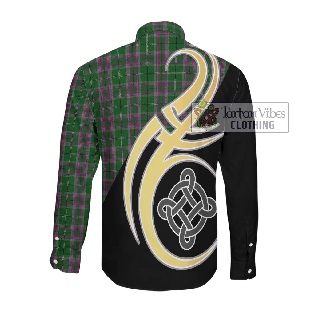 Gray Hunting Tartan Long Sleeve Button Shirt with Family Crest and Celtic Symbol Style Men's Shirt - Tartan Vibes Clothing