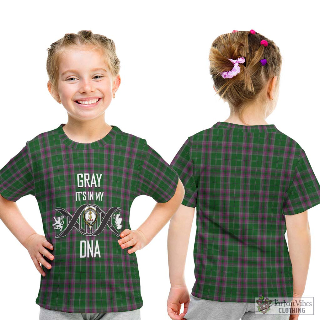 Gray Hunting Tartan Kid T-Shirt with Family Crest DNA In Me Style - Tartanvibesclothing Shop