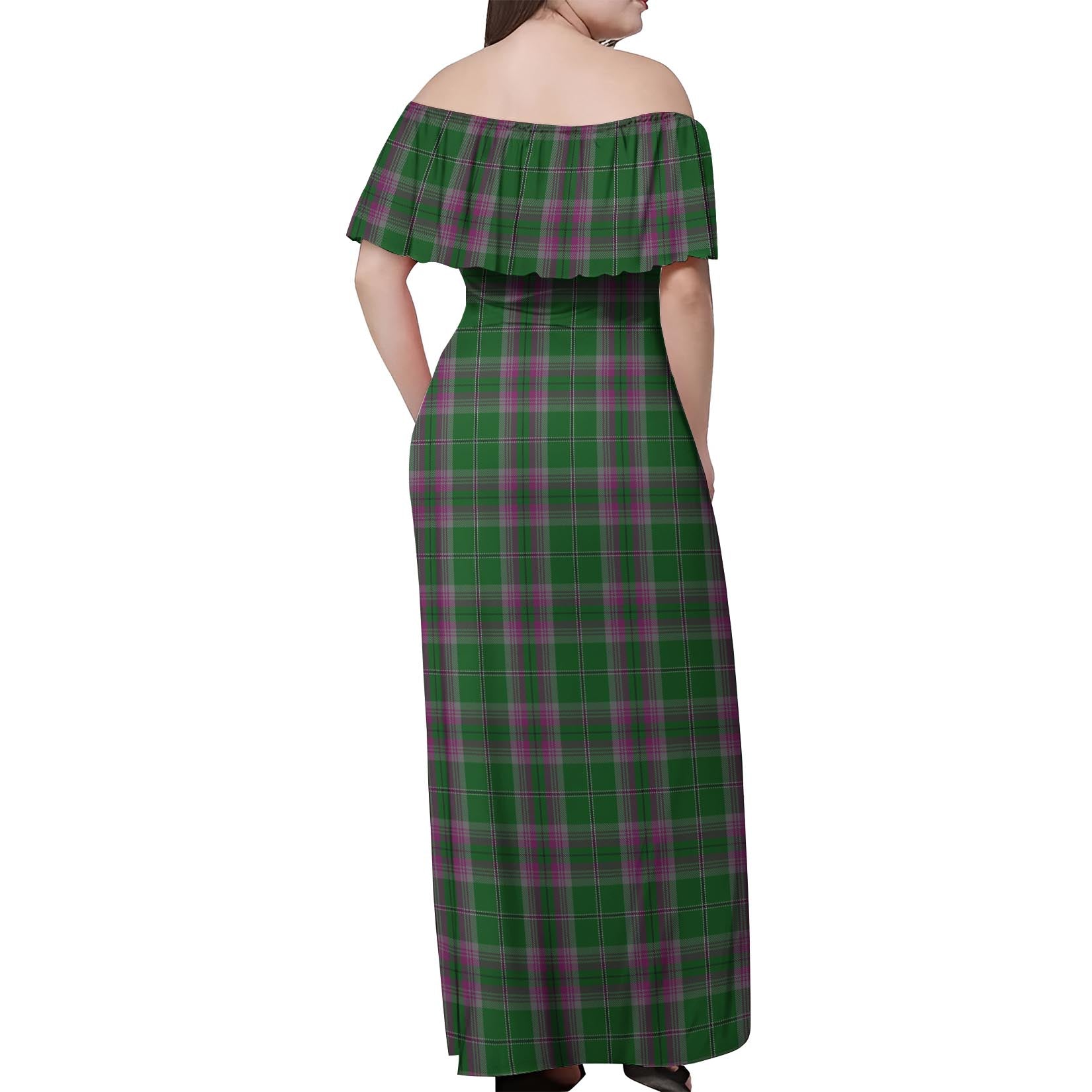 Gray Hunting Tartan Off Shoulder Long Dress - Tartanvibesclothing