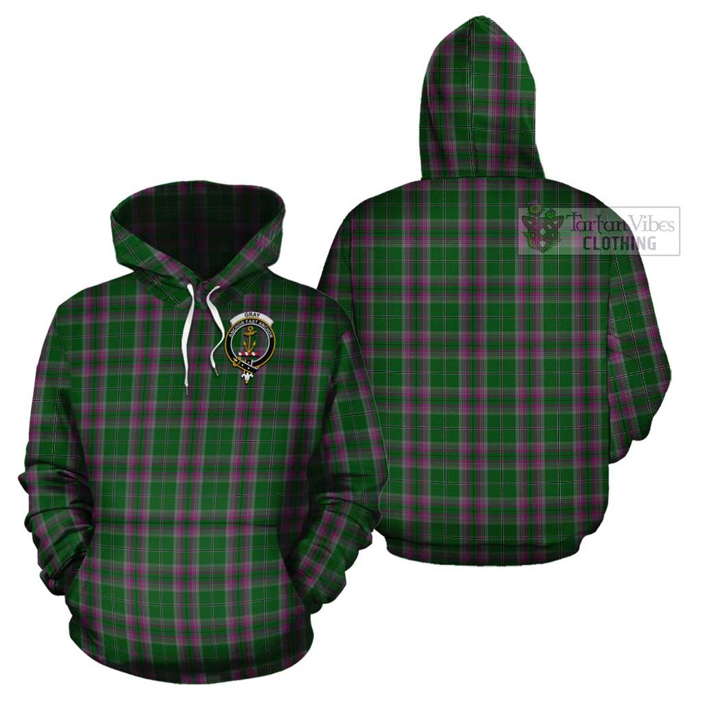 Gray Hunting Tartan Cotton Hoodie with Family Crest Pullover Hoodie - Tartan Vibes Clothing