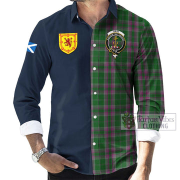 Gray Hunting Tartan Long Sleeve Button Shirt Alba with Scottish Lion Royal Arm Half Style