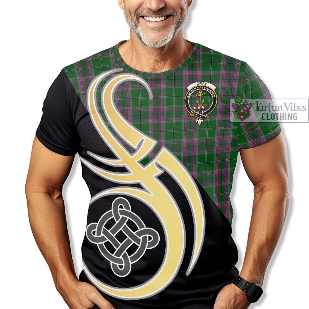 Tartan Vibes Clothing Gray Hunting Tartan T-Shirt with Family Crest and Celtic Symbol Style