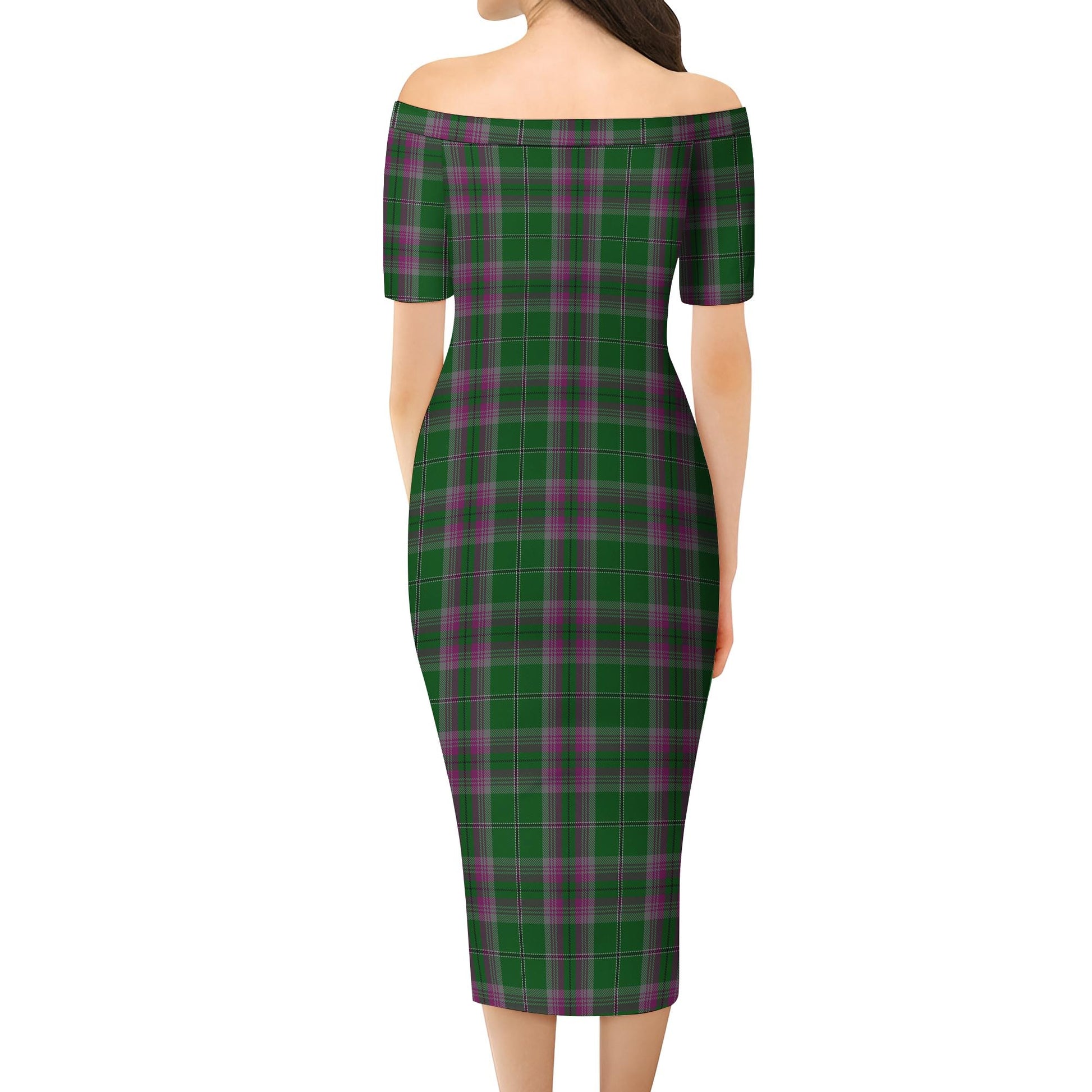 Gray Hunting Tartan Off Shoulder Lady Dress - Tartanvibesclothing