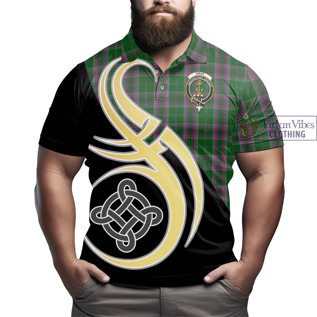 Gray Hunting Tartan Polo Shirt with Family Crest and Celtic Symbol Style - Tartan Vibes Clothing