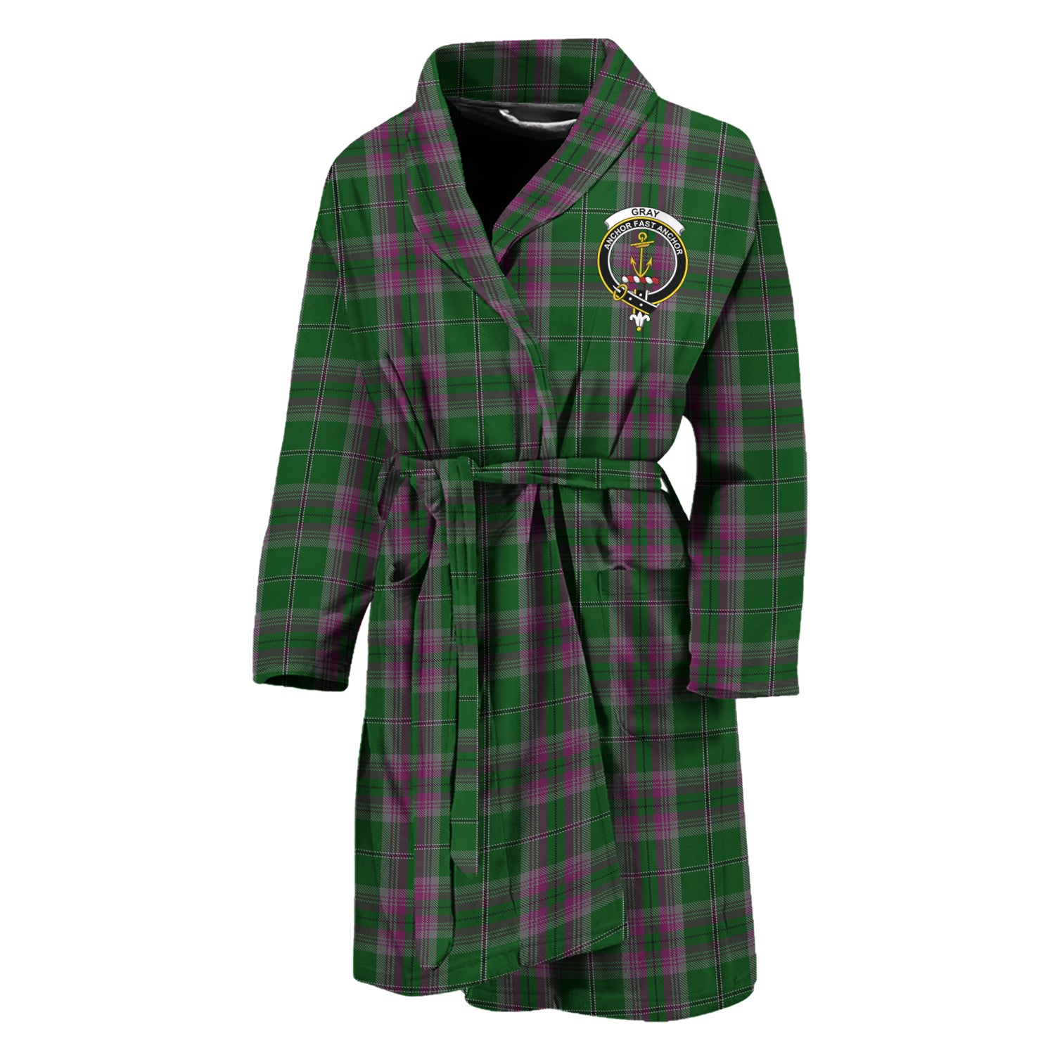 Gray Hunting Tartan Bathrobe with Family Crest Unisex M - Tartan Vibes Clothing