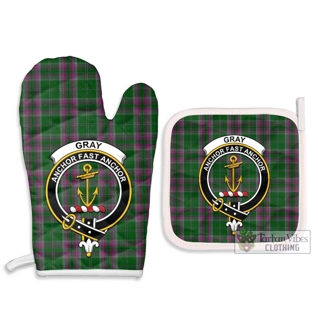 Gray Hunting Tartan Combo Oven Mitt & Pot-Holder with Family Crest Combo 1 Oven Mitt & 2 Pot-Holder White - Tartan Vibes Clothing