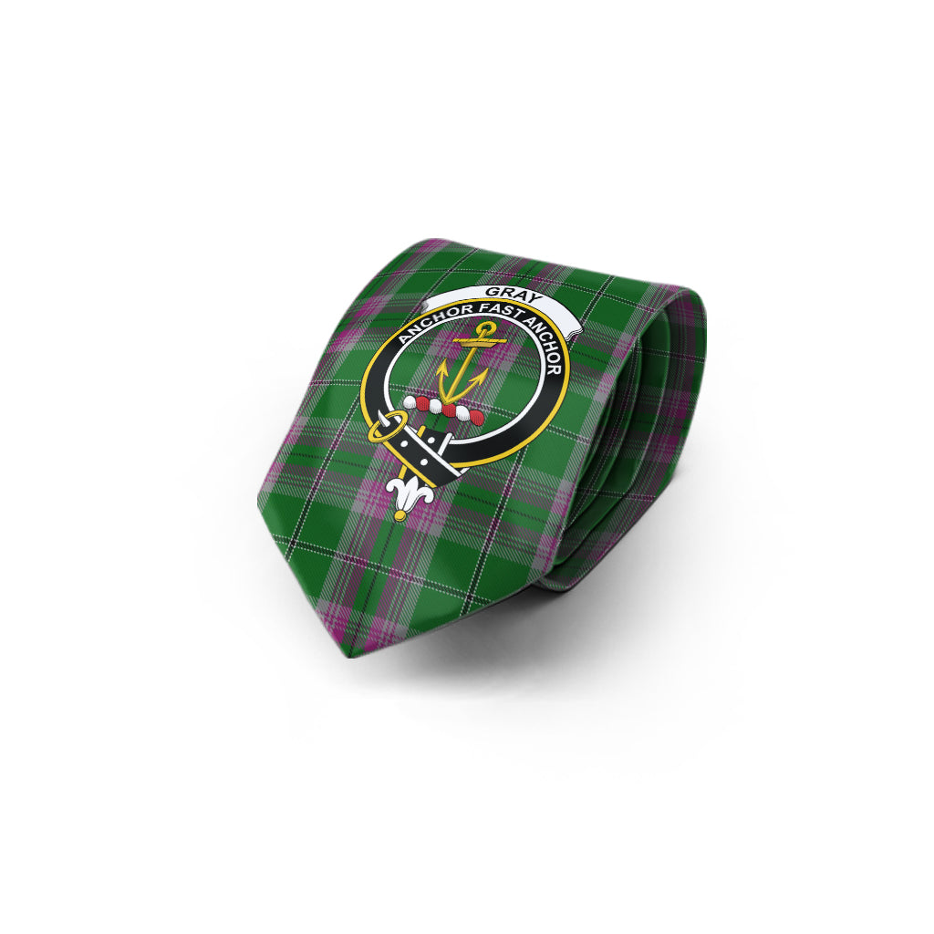 Gray Hunting Tartan Classic Necktie with Family Crest - Tartan Vibes Clothing