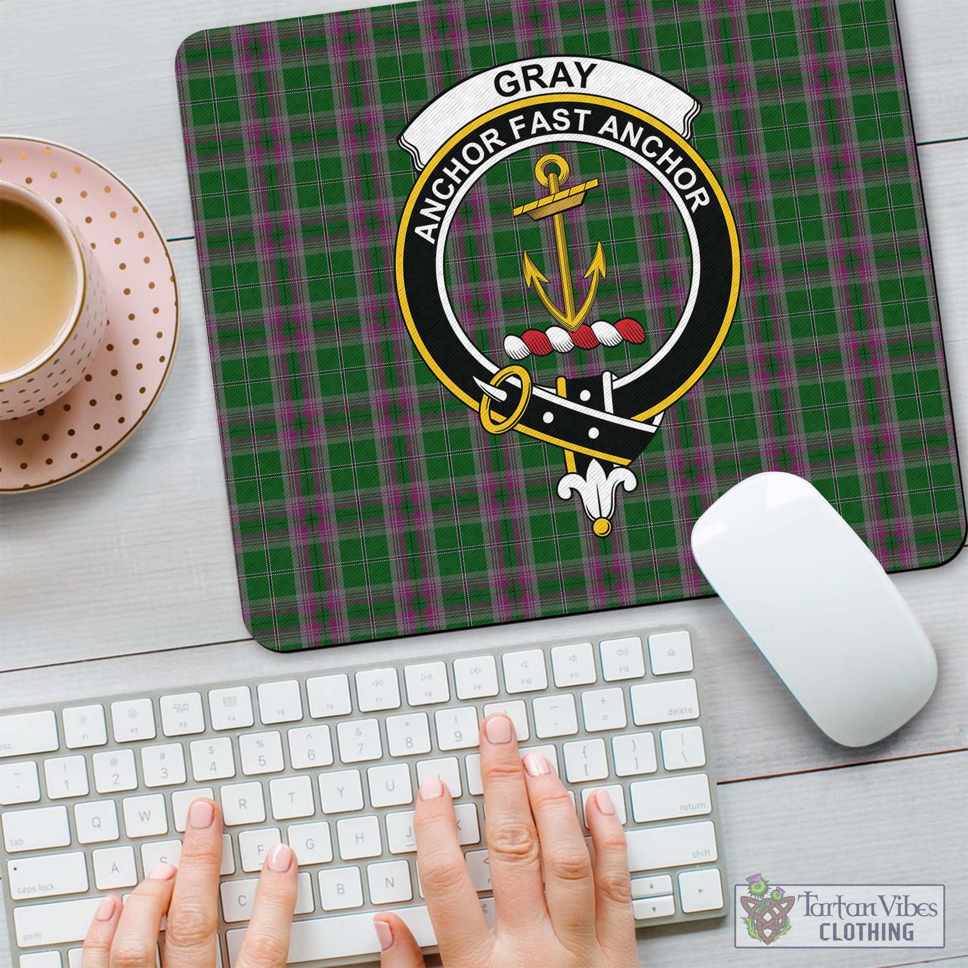 Tartan Vibes Clothing Gray Hunting Tartan Mouse Pad with Family Crest