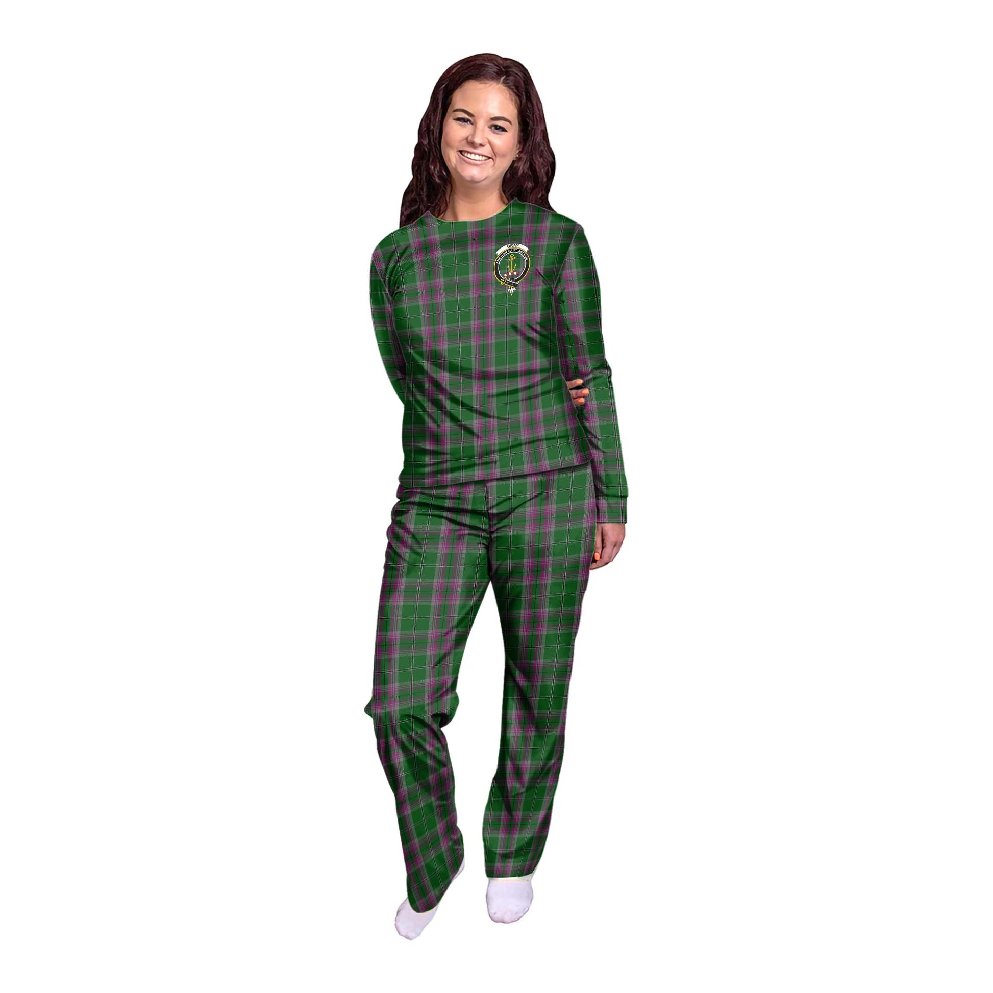 Gray Hunting Tartan Pajamas Family Set with Family Crest - Tartan Vibes Clothing