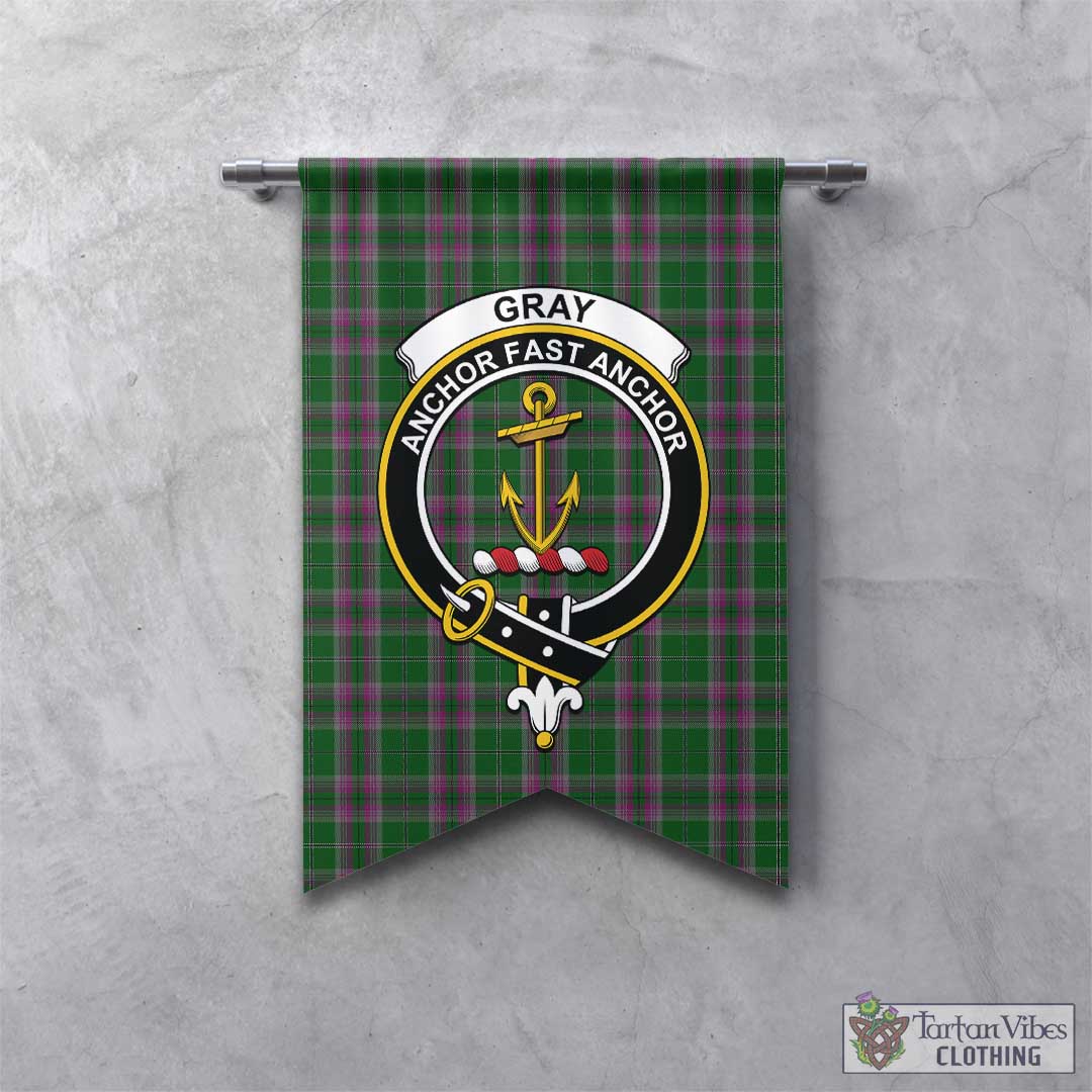 Tartan Vibes Clothing Gray Hunting Tartan Gonfalon, Tartan Banner with Family Crest