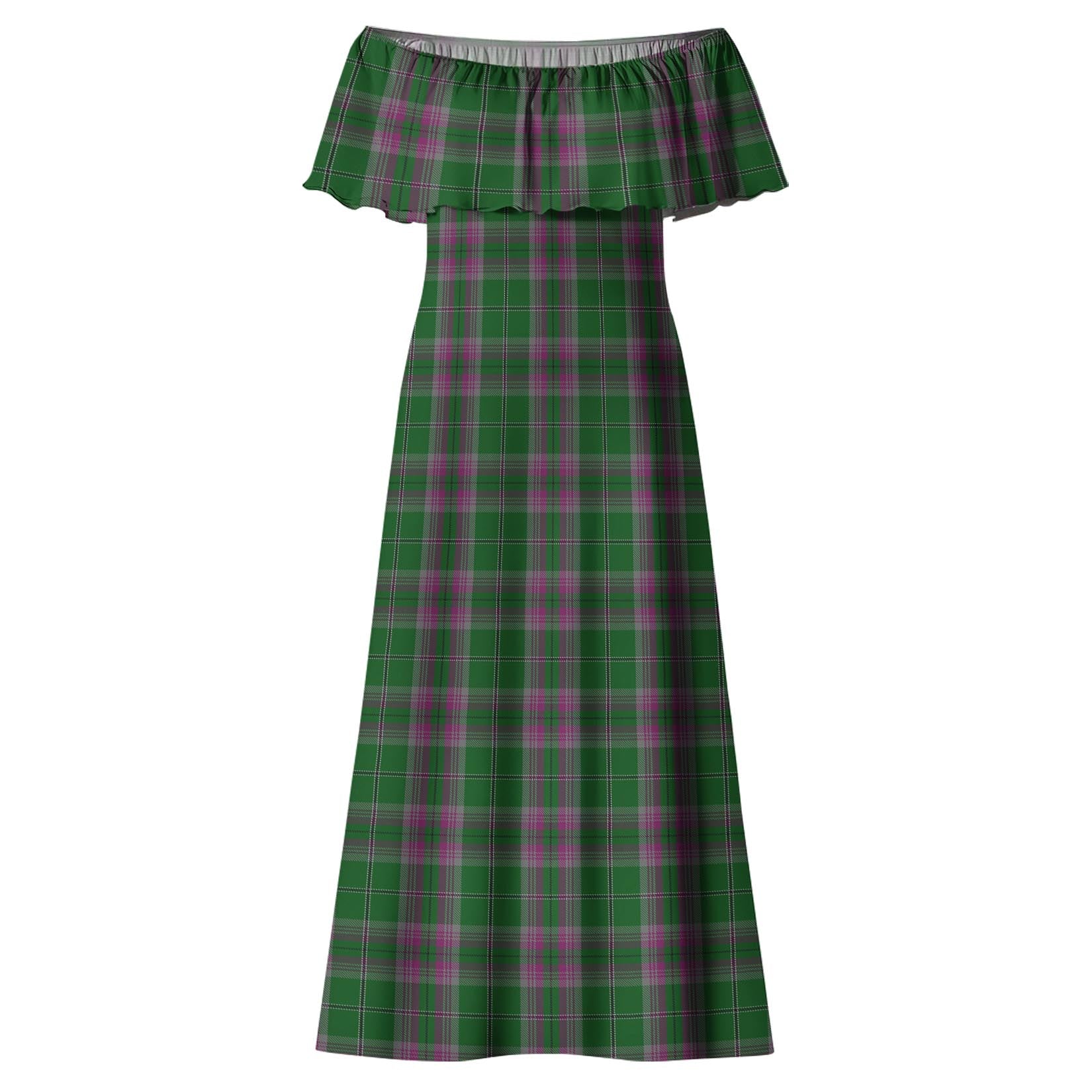 Gray Hunting Tartan Off Shoulder Long Dress - Tartanvibesclothing