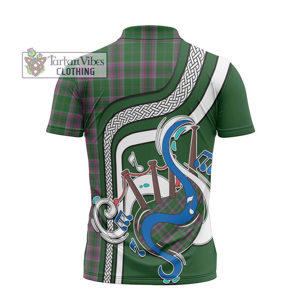 Gray Hunting Tartan Zipper Polo Shirt with Epic Bagpipe Style - Tartanvibesclothing Shop