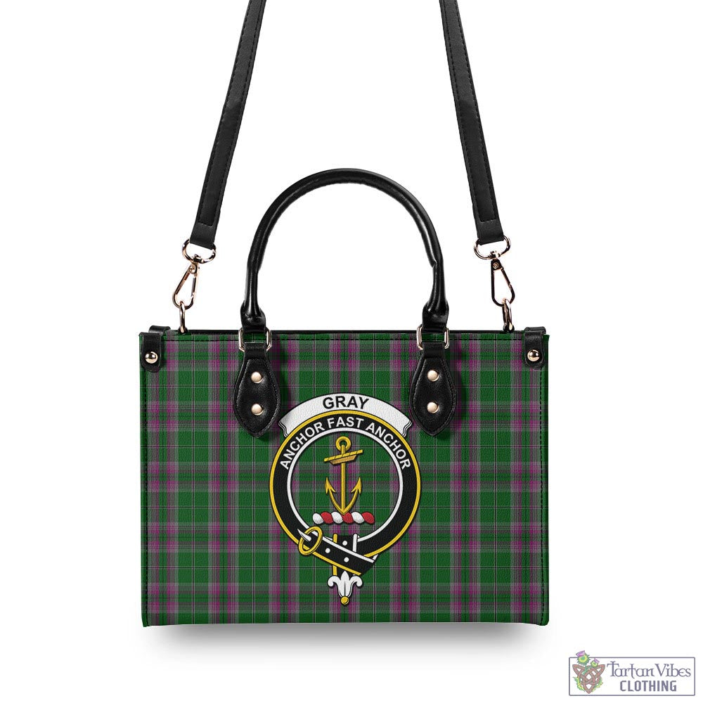 Tartan Vibes Clothing Gray Hunting Tartan Luxury Leather Handbags with Family Crest