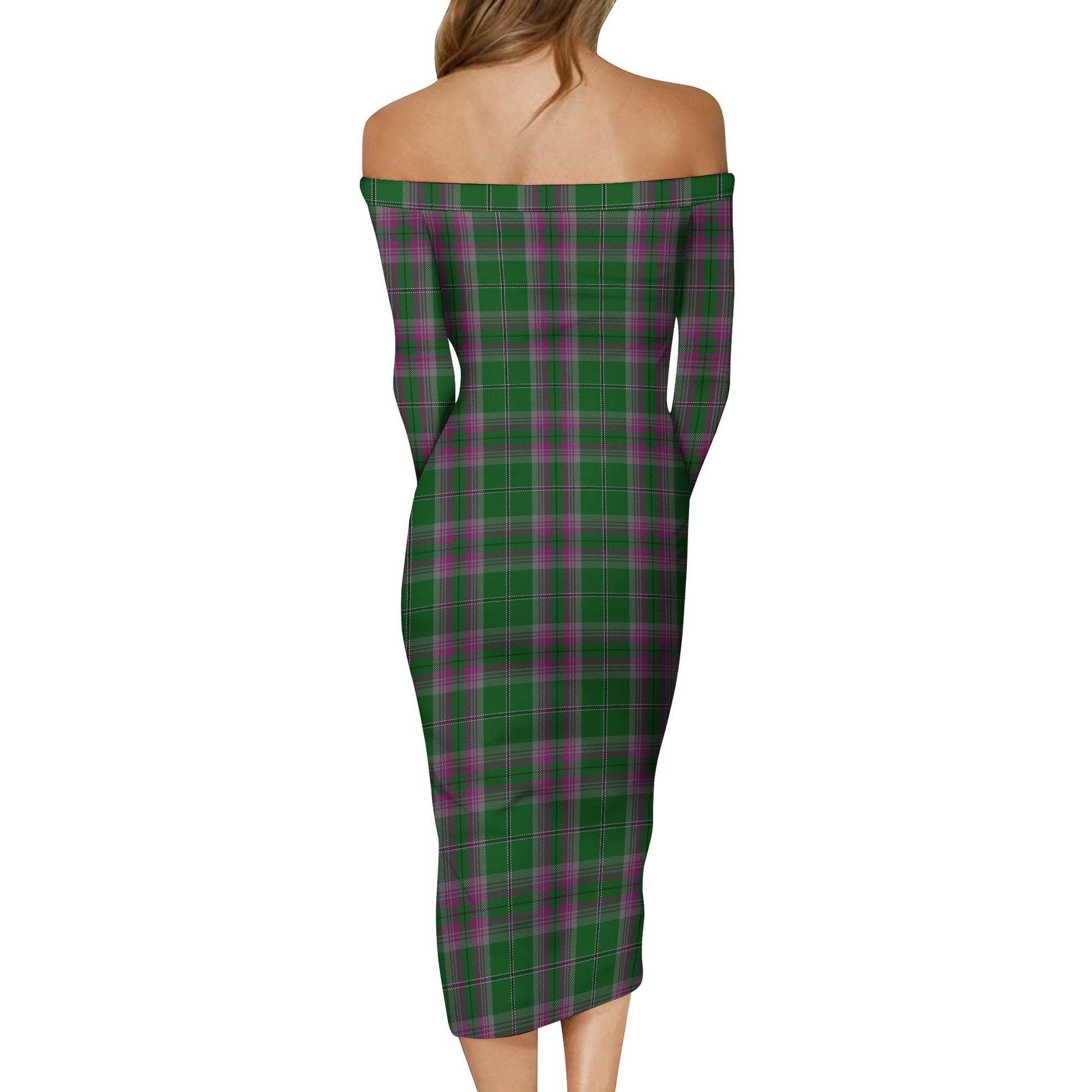 Gray Hunting Tartan Off Shoulder Lady Dress - Tartanvibesclothing