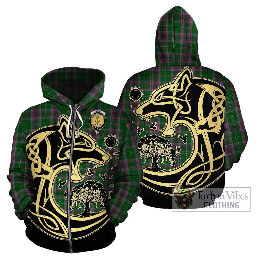 Gray Hunting Tartan Hoodie with Family Crest Celtic Wolf Style - Tartan Vibes Clothing