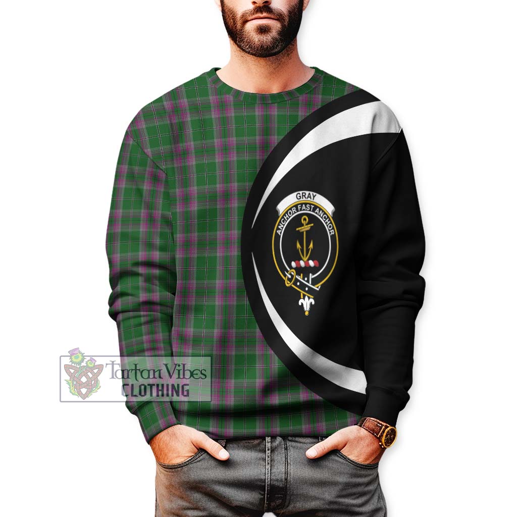 Gray Hunting Tartan Sweatshirt with Family Crest Circle Style - Tartan Vibes Clothing