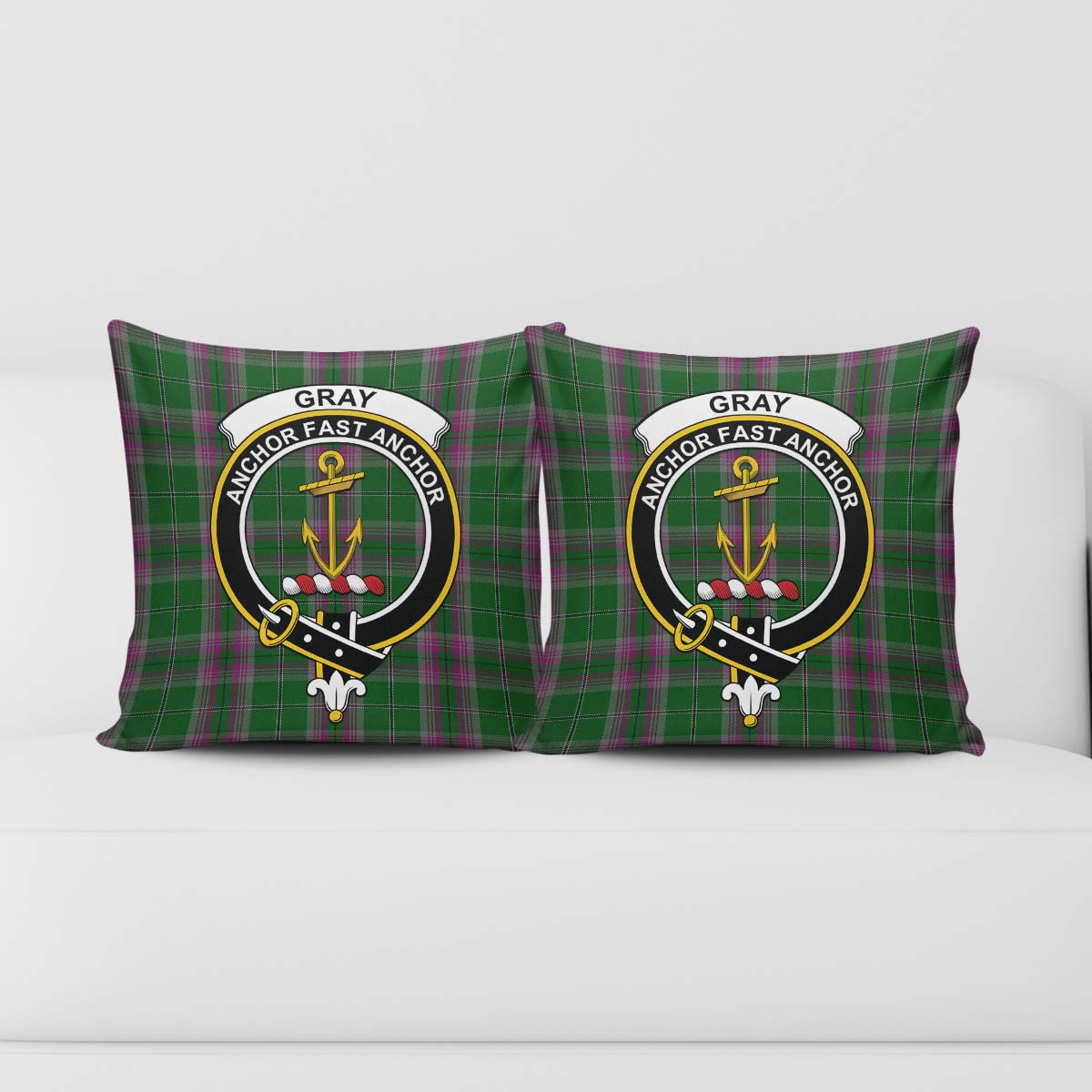 Gray Hunting Tartan Pillow Cover with Family Crest - Tartanvibesclothing