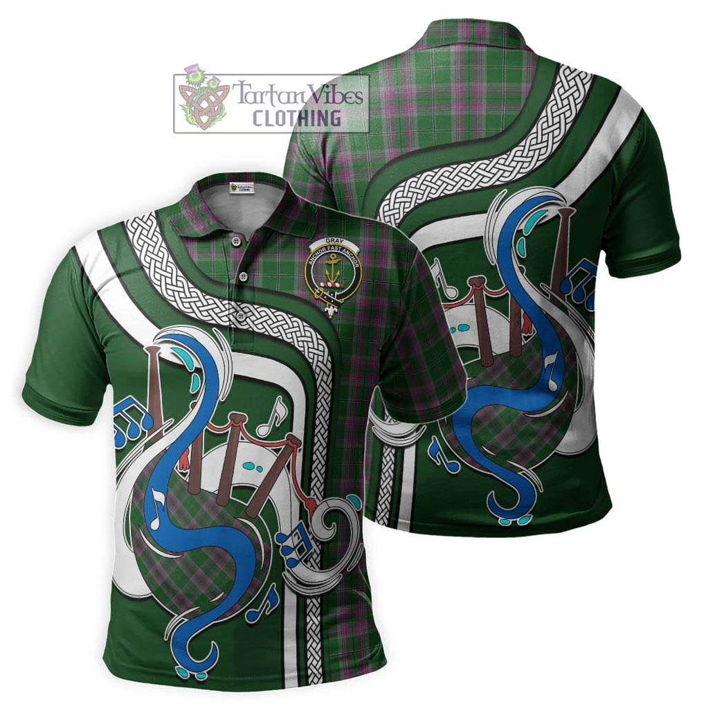 Tartan Vibes Clothing Gray Hunting Tartan Polo Shirt with Epic Bagpipe Style