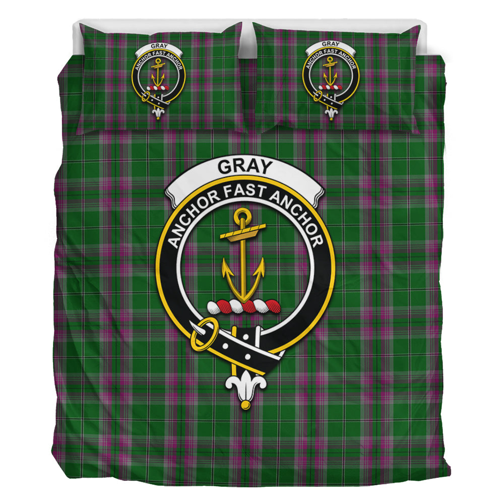 Gray Hunting Tartan Bedding Set with Family Crest - Tartan Vibes Clothing