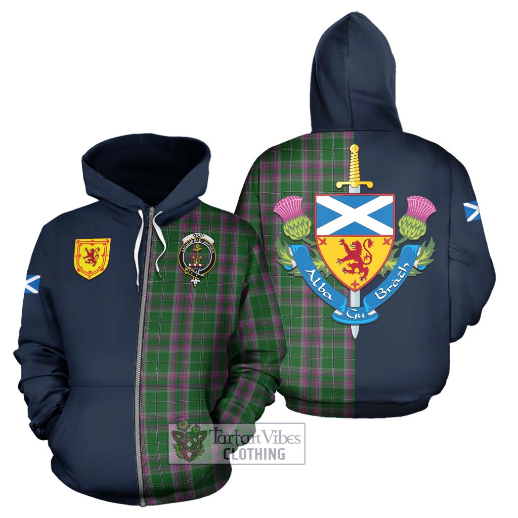 Tartan Vibes Clothing Gray Hunting Tartan Hoodie with Scottish Lion Royal Arm Half Style