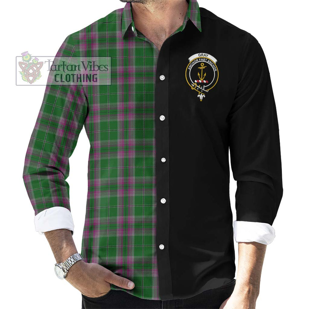 Gray Hunting Tartan Long Sleeve Button Shirt with Family Crest and Half Of Me Style - Tartanvibesclothing Shop