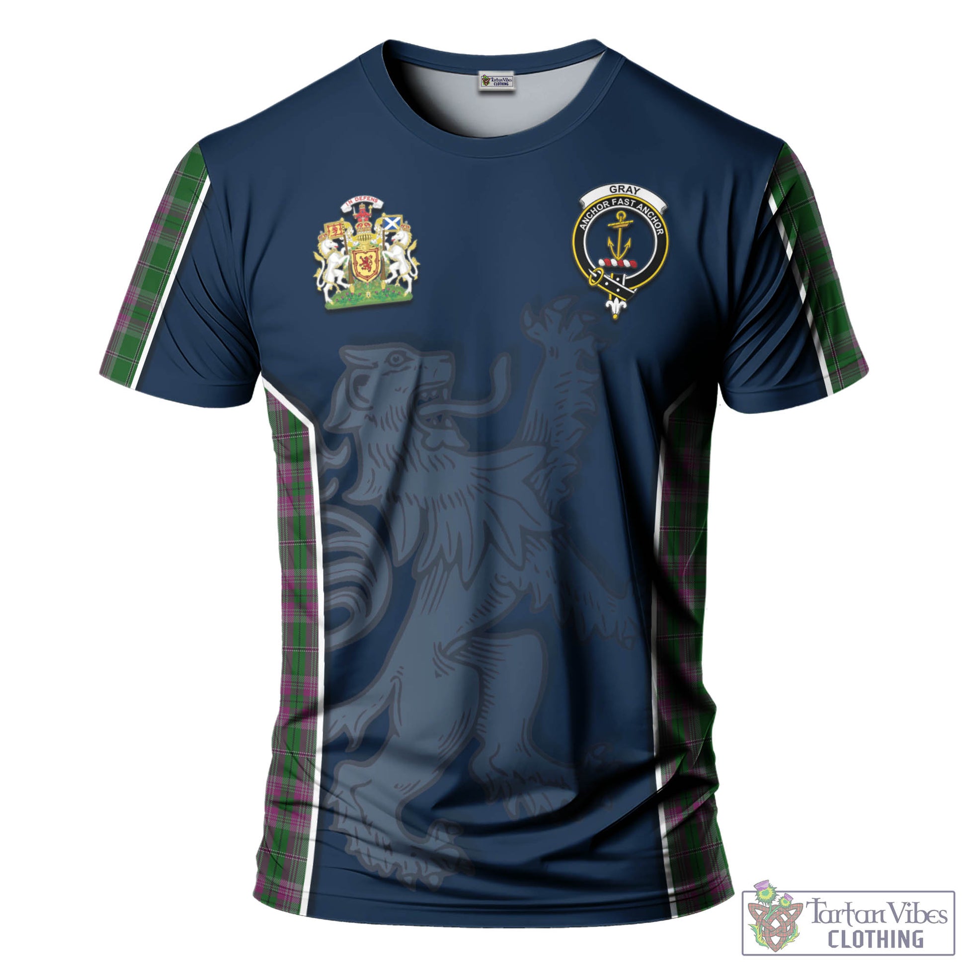 Tartan Vibes Clothing Gray Hunting Tartan T-Shirt with Family Crest and Lion Rampant Vibes Sport Style