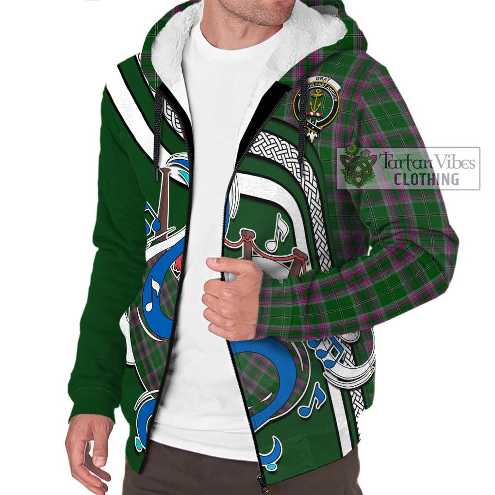 Gray Hunting Tartan Sherpa Hoodie with Epic Bagpipe Style Unisex - Tartanvibesclothing Shop