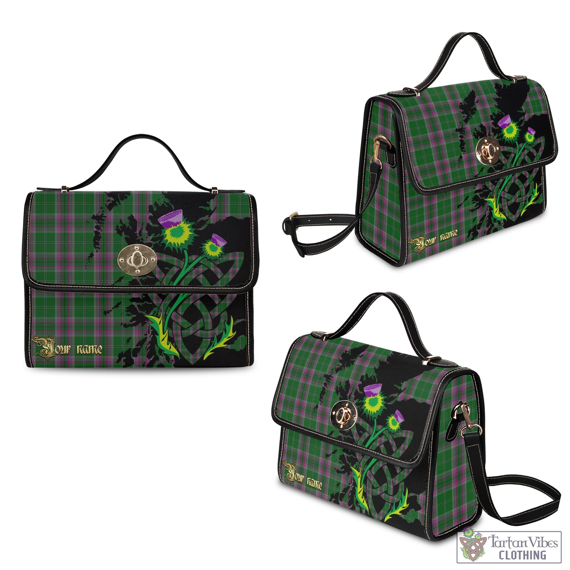 Tartan Vibes Clothing Gray Hunting Tartan Waterproof Canvas Bag with Scotland Map and Thistle Celtic Accents