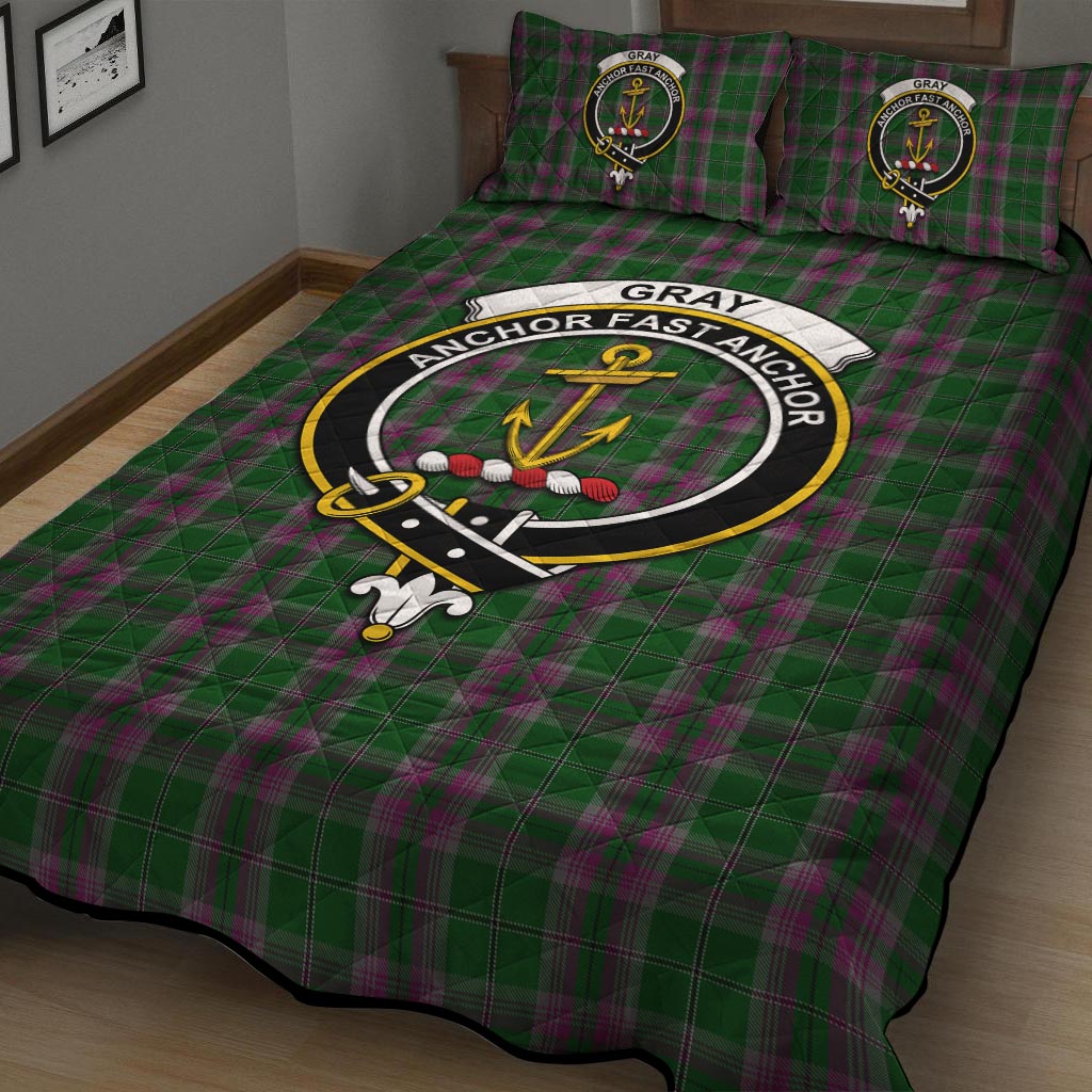 Gray Hunting Tartan Quilt Bed Set with Family Crest - Tartanvibesclothing