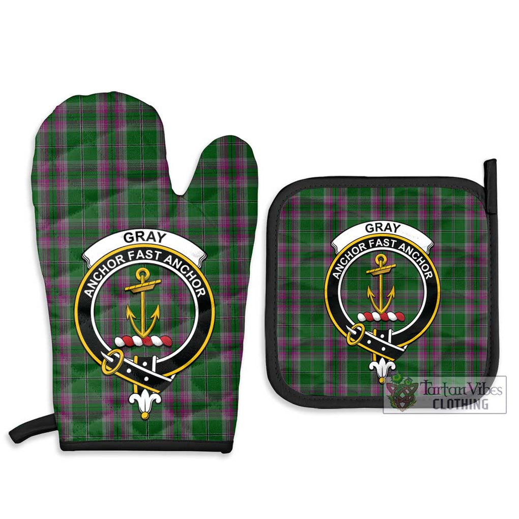 Gray Hunting Tartan Combo Oven Mitt & Pot-Holder with Family Crest Combo 1 Oven Mitt & 2 Pot-Holder Black - Tartan Vibes Clothing