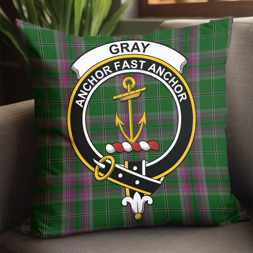 Gray Hunting Tartan Pillow Cover with Family Crest - Tartanvibesclothing