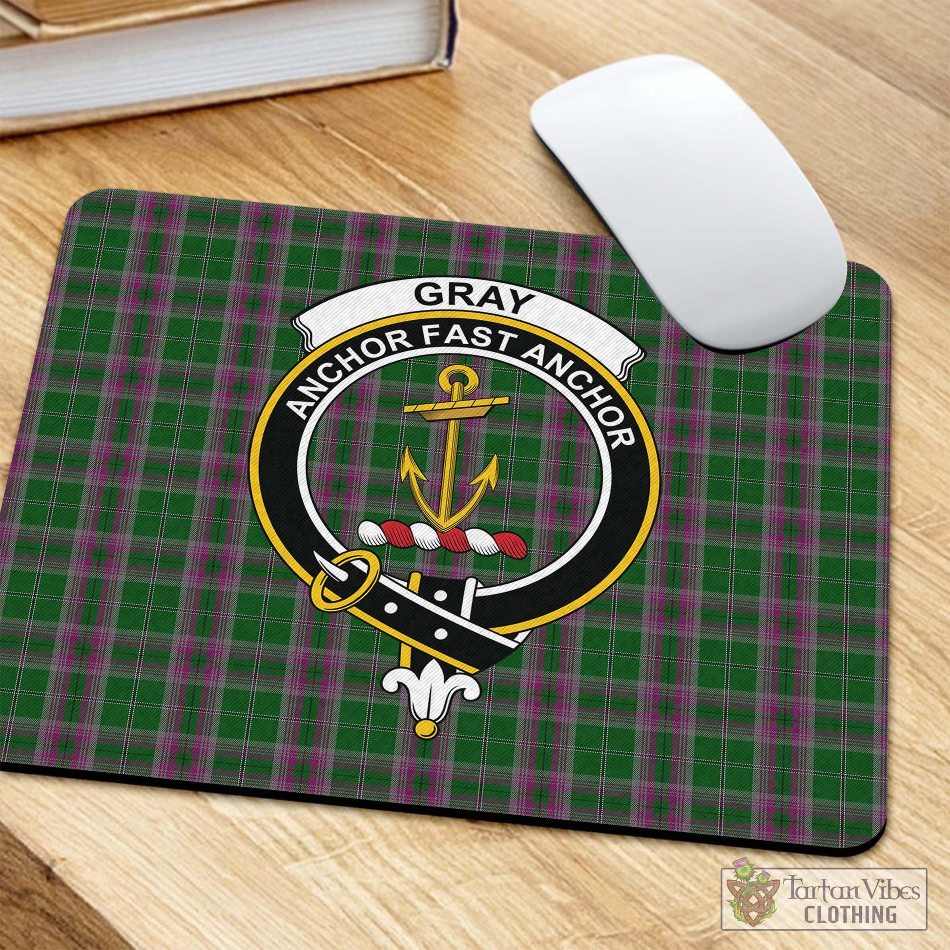 Tartan Vibes Clothing Gray Hunting Tartan Mouse Pad with Family Crest