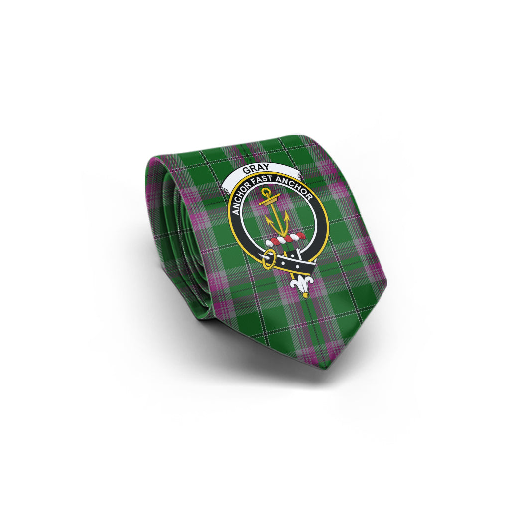 Gray Hunting Tartan Classic Necktie with Family Crest - Tartan Vibes Clothing