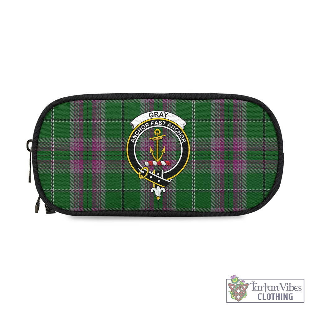 Tartan Vibes Clothing Gray Hunting Tartan Pen and Pencil Case with Family Crest