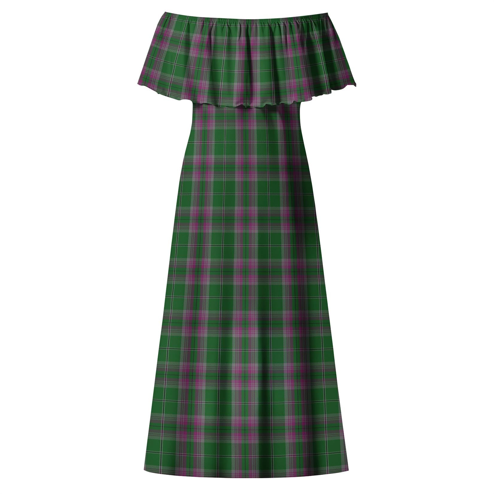 Gray Hunting Tartan Off Shoulder Long Dress - Tartanvibesclothing