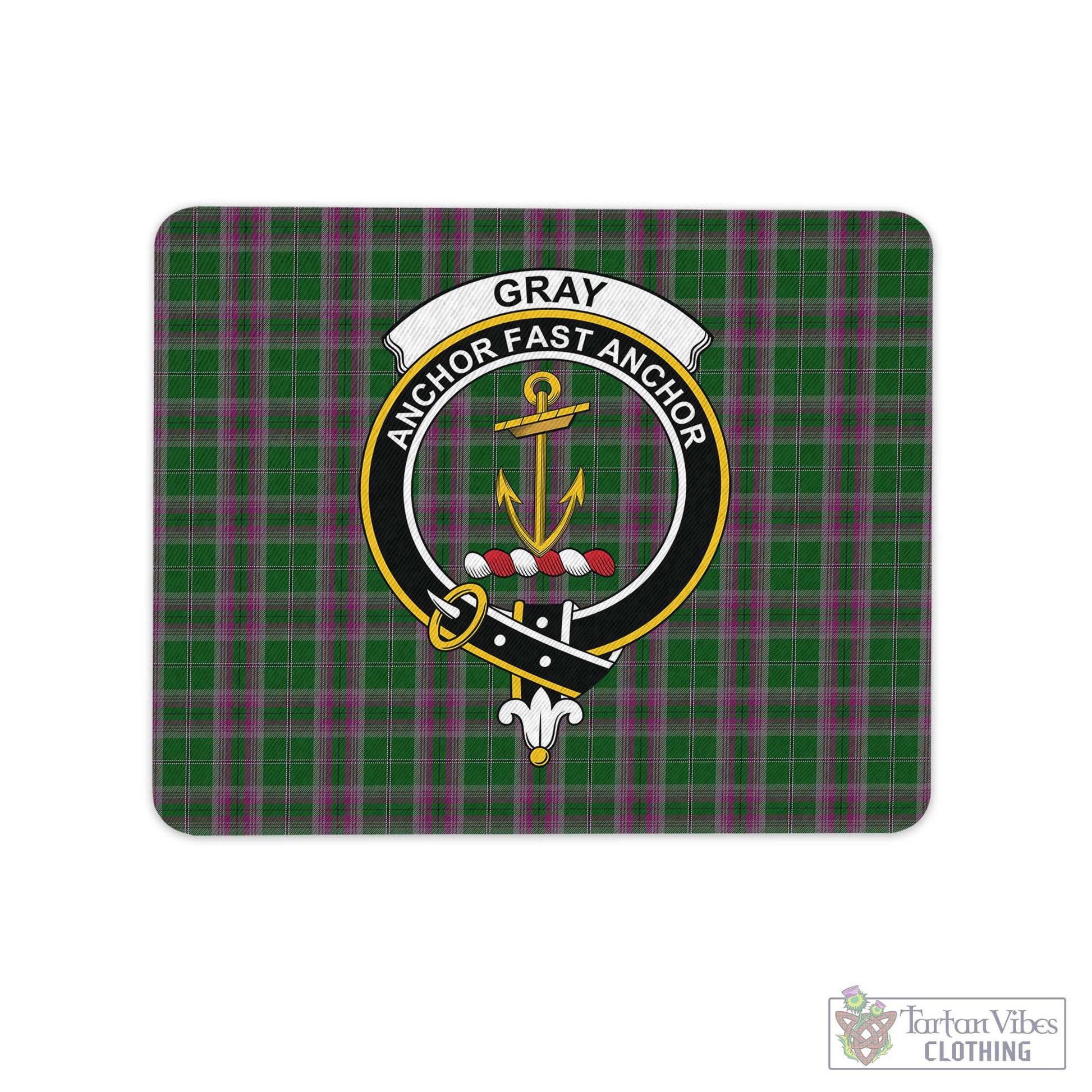 Tartan Vibes Clothing Gray Hunting Tartan Mouse Pad with Family Crest