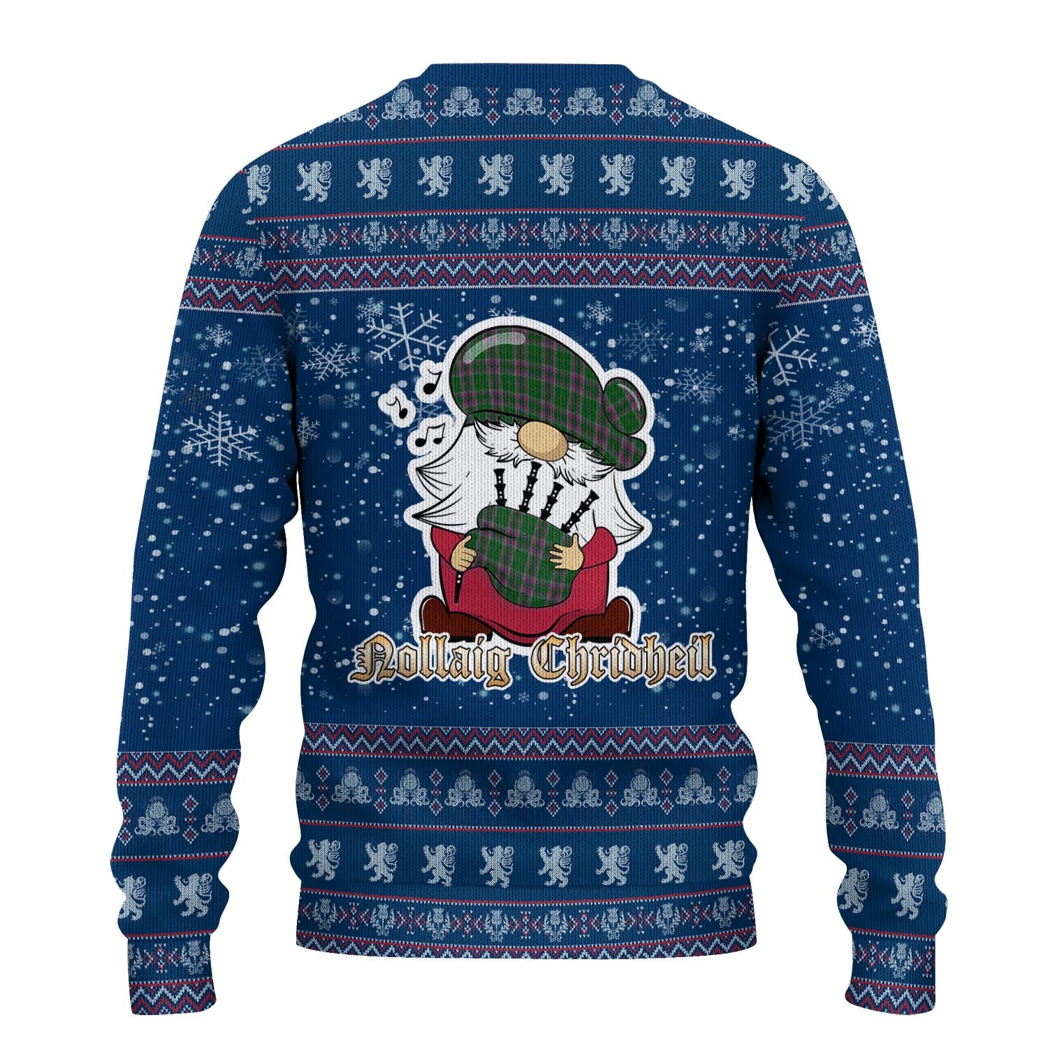 Gray Hunting Clan Christmas Family Knitted Sweater with Funny Gnome Playing Bagpipes - Tartanvibesclothing