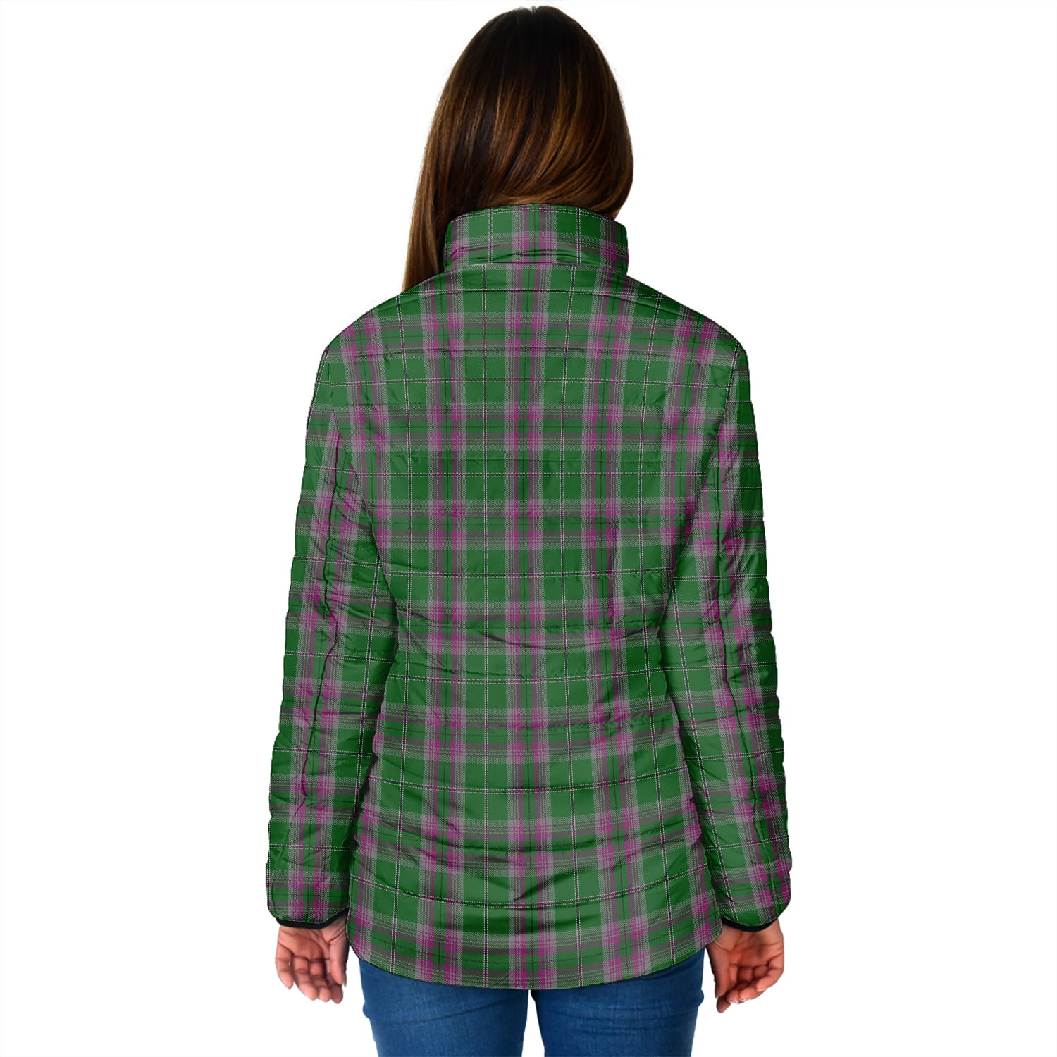 Gray Hunting Tartan Padded Jacket with Family Crest - Tartan Vibes Clothing