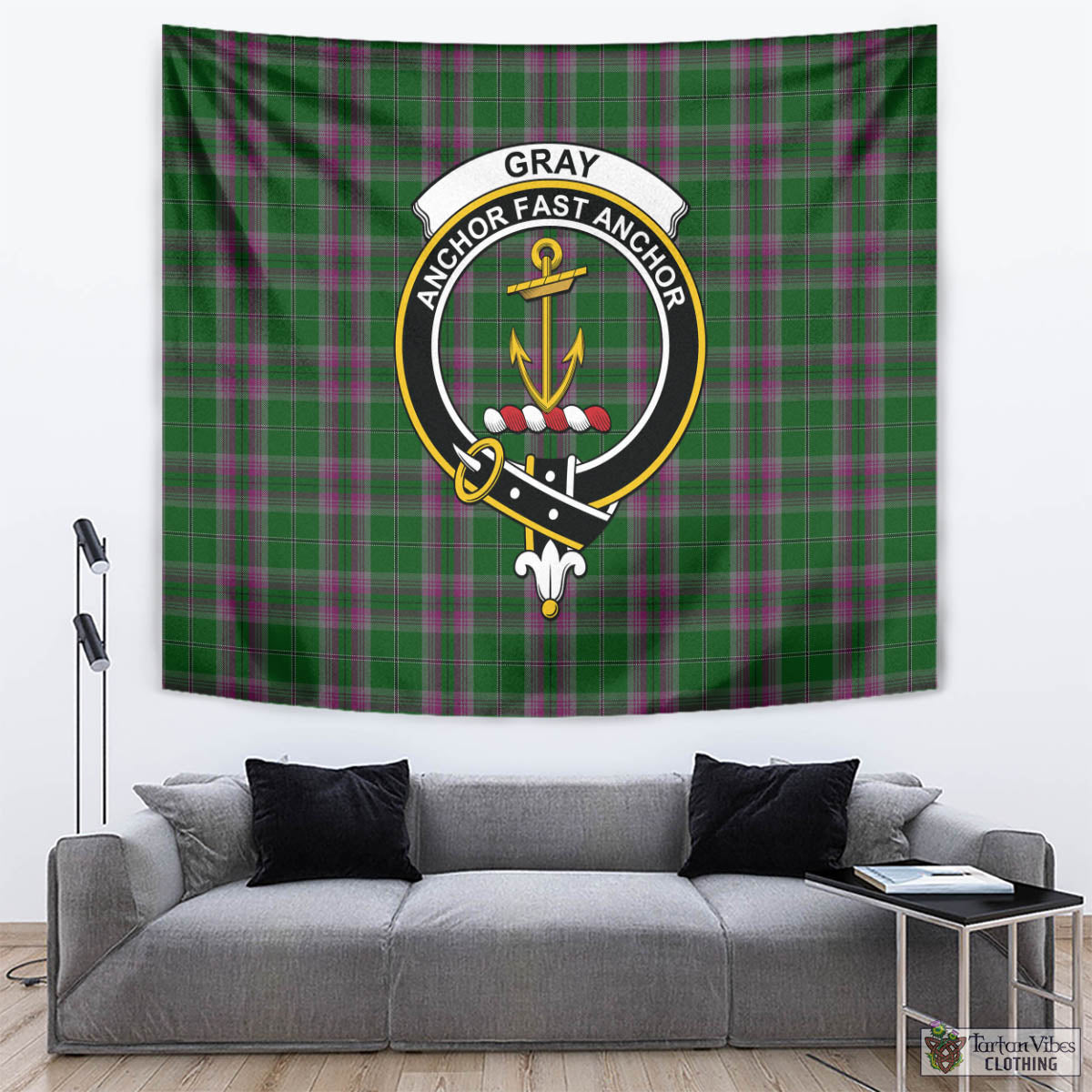 Tartan Vibes Clothing Gray Hunting Tartan Tapestry Wall Hanging and Home Decor for Room with Family Crest