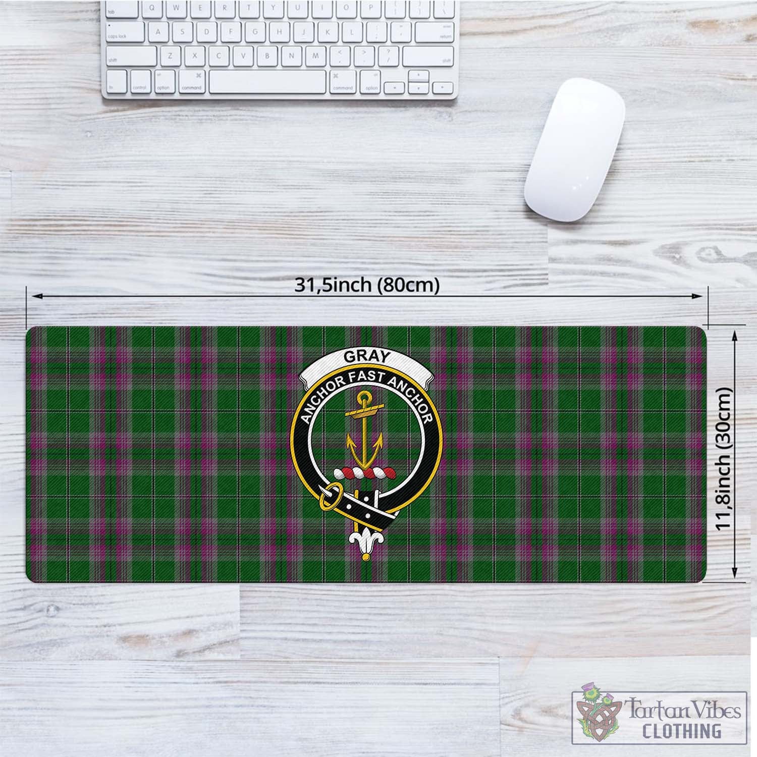 Tartan Vibes Clothing Gray Hunting Tartan Mouse Pad with Family Crest